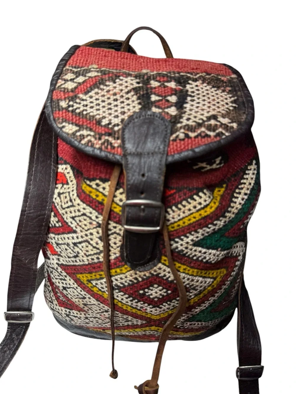 Bohemian Vintage, Leather and Embroidery, Backpack